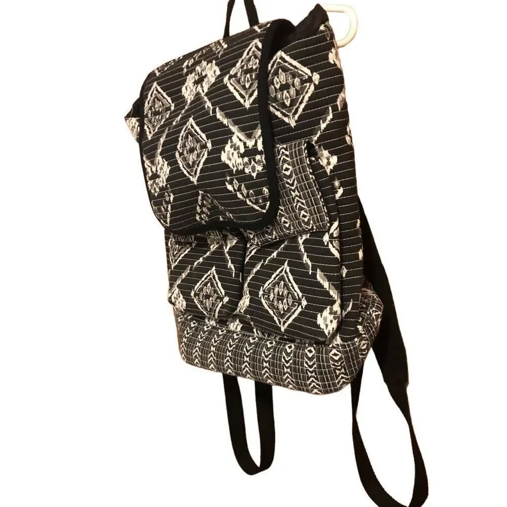 No Boundaries Boho Quilted Backpack Front Snap Pockets Inner Drawstring Closure